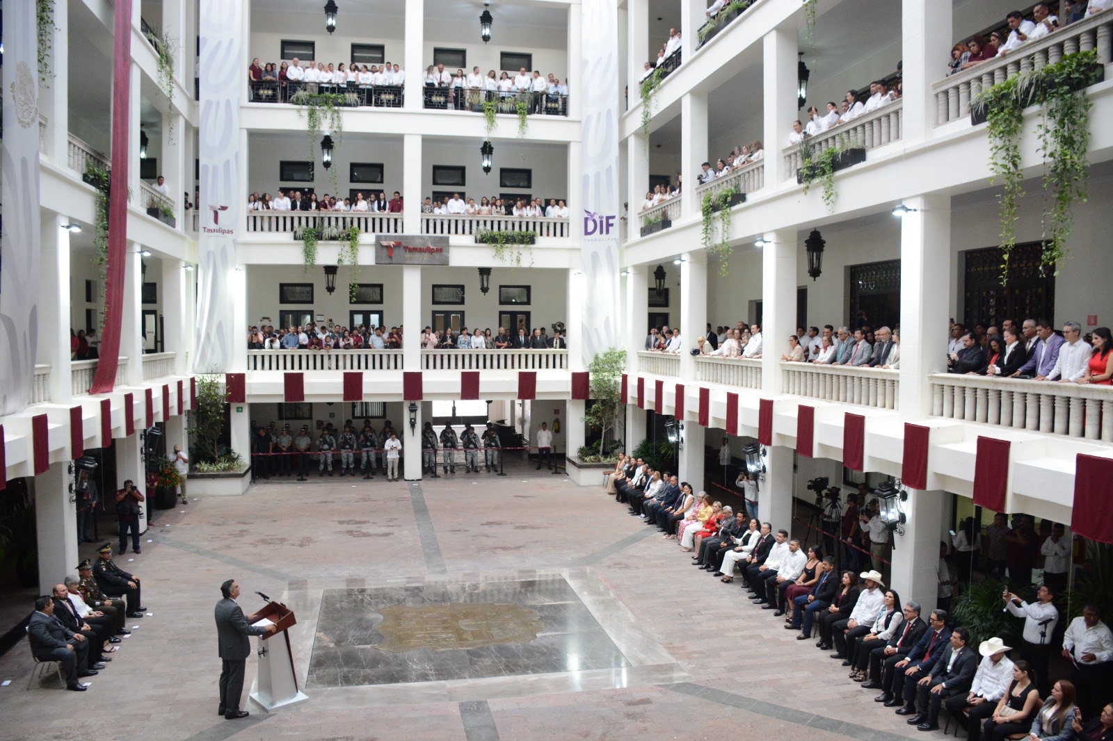 El gobernador Américo Villarreal Inaugura la Rehabilitación del Palacio de Gobierno y Devela Escudos de los 43 Municipios de Tamaulipas