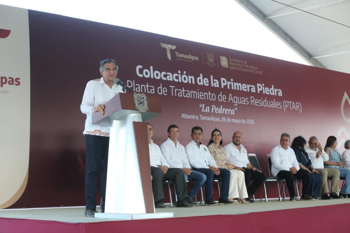 El gobernador Américo Villarreal pone primera piedra de nueva Planta Tratadora de Aguas Residuales en Altamira