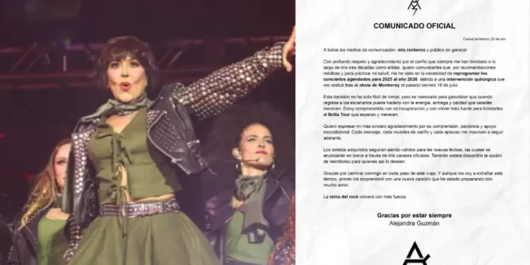 Alejandra Guzmán pospone su gira Brilla Tour 2025 por motivos de salud