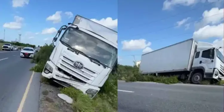 Chofer se queda dormido y casi vuelca camión en Reynosa, Tamaulipas
