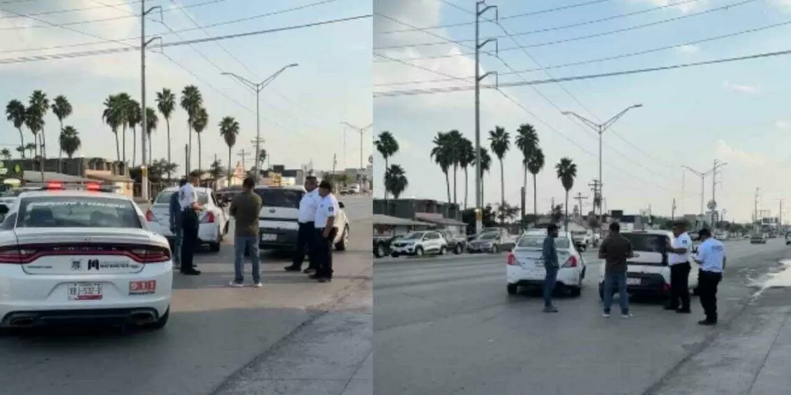 Taxi se estrella contra vehículo particular en plena avenida de Matamoros, Tamaulipas