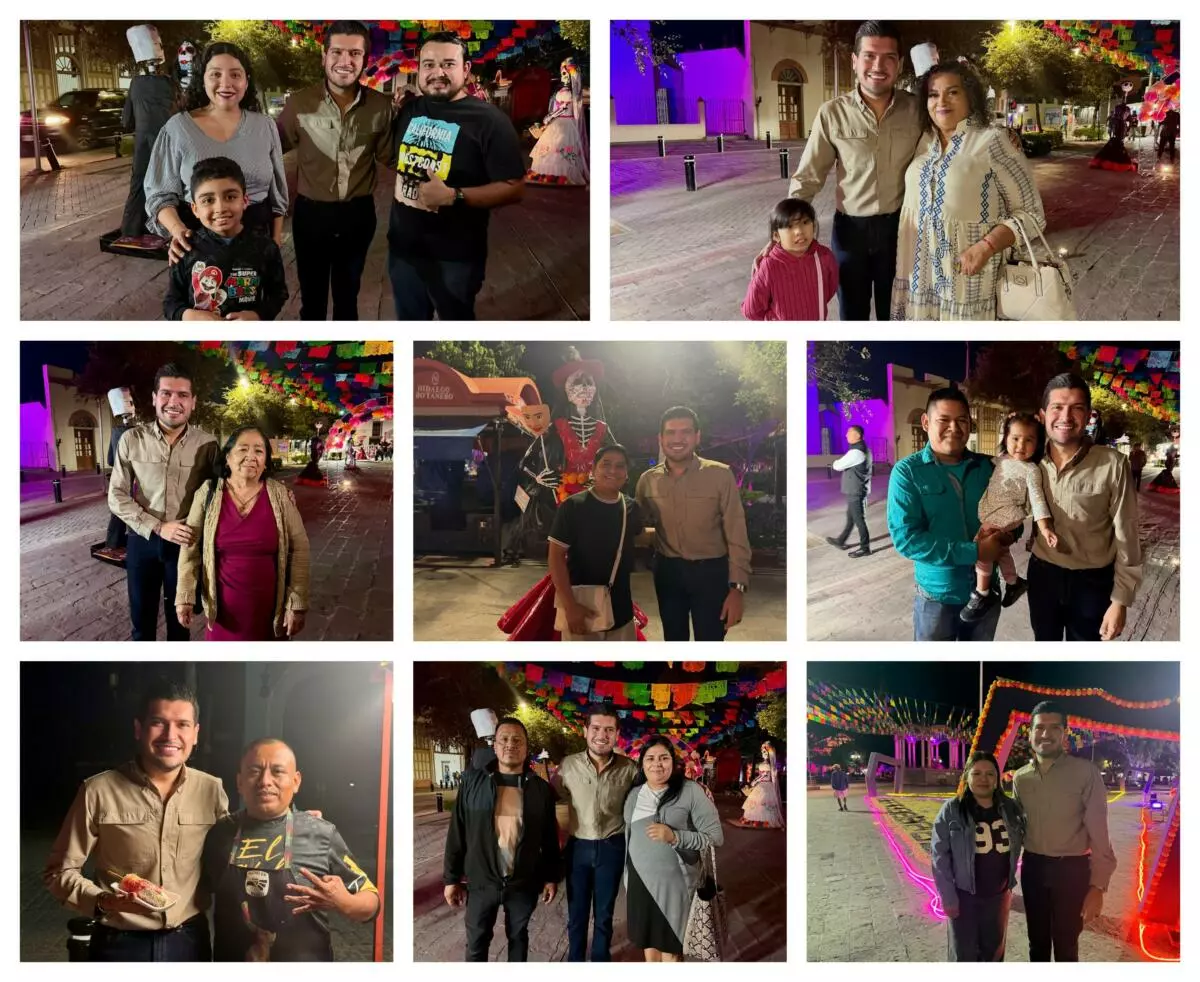 El alcalde Beto Granados recorre la exhibición del Valle de las Catrinas en la Plaza Principal