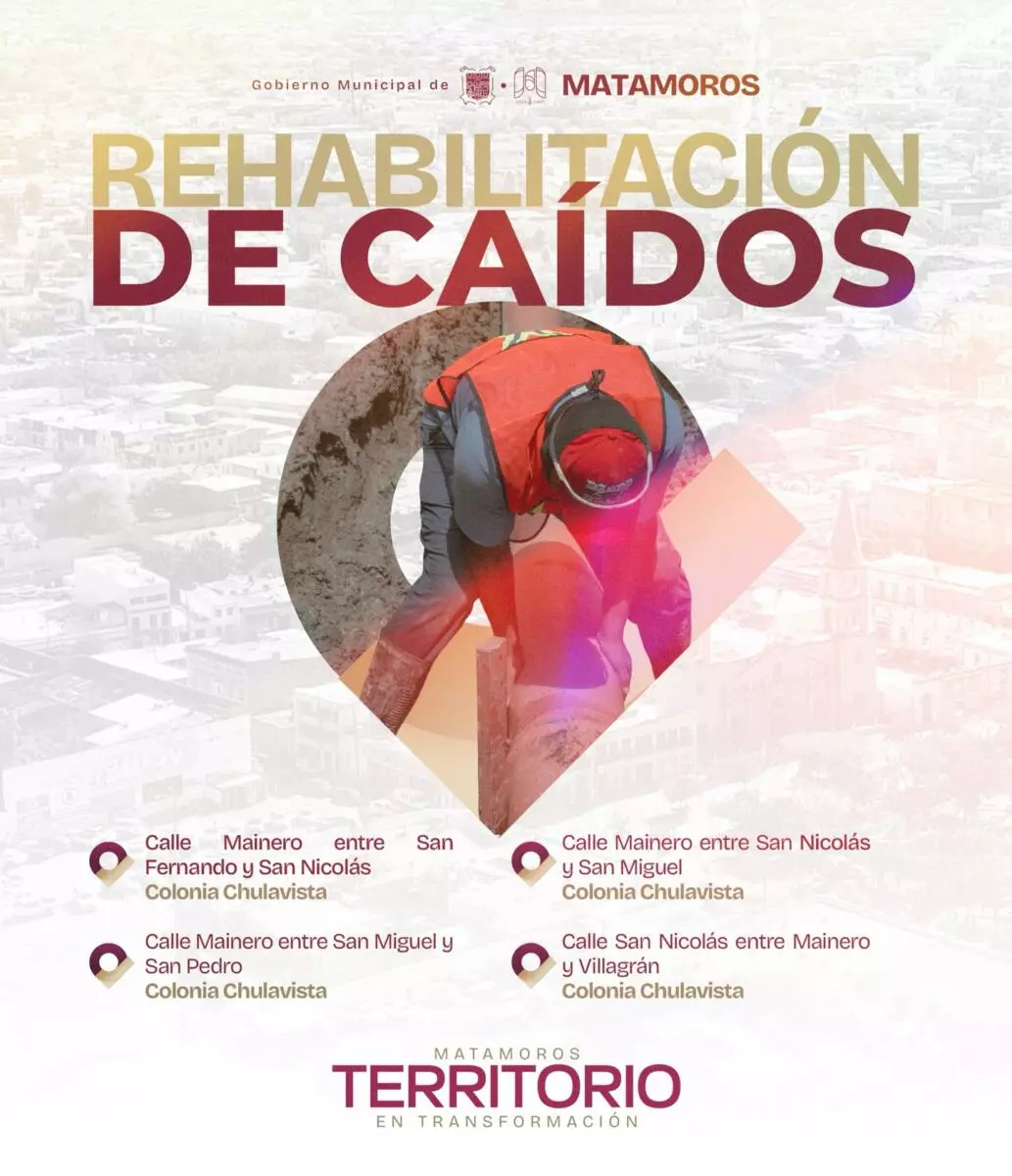 Gobierno municipal de Matamoros refuerza acciones de rehabilitación de caídos para mejorar el entorno urbano