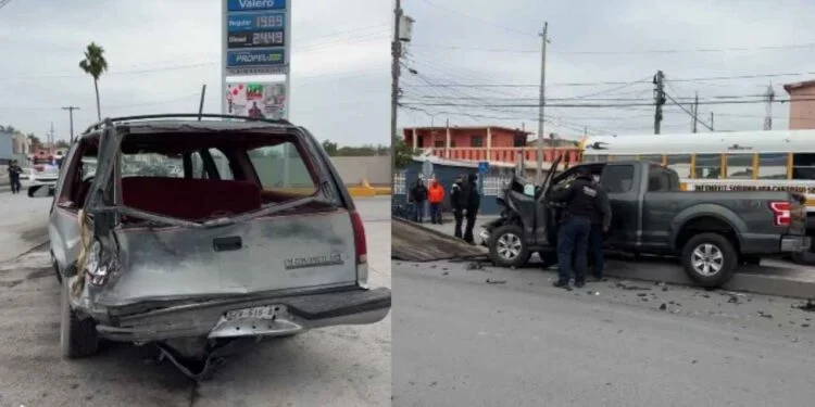 Automovilista provoca carambola tras intentar rebasar a camioneta en avenida de Matamoros, Tamaulipas
