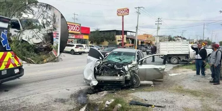 Conductor de Didi y camión protagonizan aparatoso accidente en el bulevar Espuelas de Reynosa, Tamaulipas