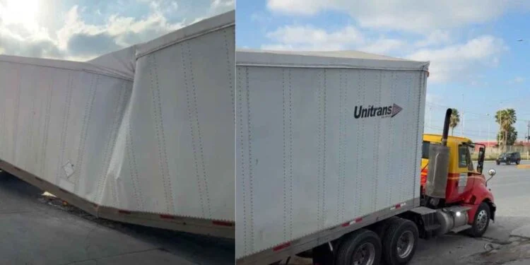 Caja de tráiler colapsa en Avenida Pedro Cárdenas de Matamoros, Tamaulipas