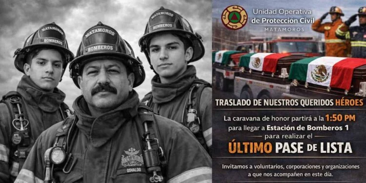 Último pase de lista a bomberos fallecidos tras fatal incendio en maquiladora de Matamoros, Tamaulipas