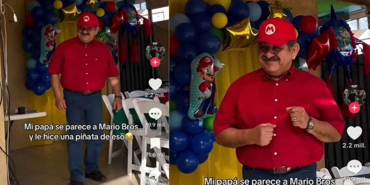 Tierno video viral: Hijo celebra el cumpleaños de su padre con temática de Mario Bros por su parecido