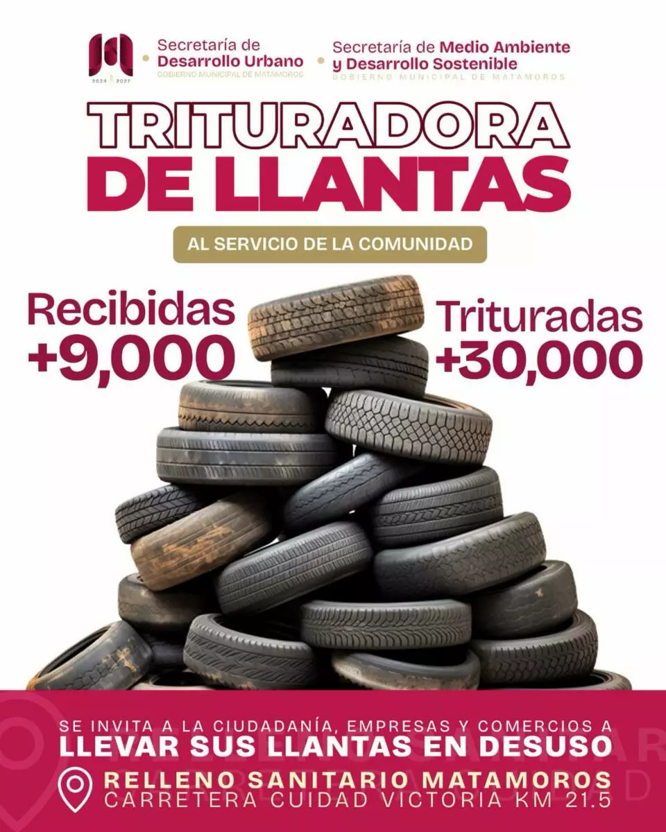 El alcalde Beto Granados invita a la ciudadanía a utilizar trituradora de llantas en Matamoros