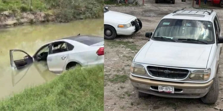 Fuerte carambola deja un auto al fondo del canal en Matamoros, Tamaulipas