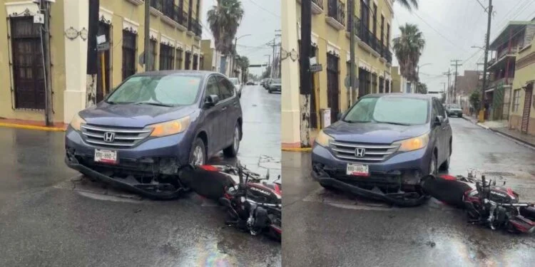Fuerte choque entre camioneta y motocicleta deja cuantiosos daños en Matamoros, Tamaulipas