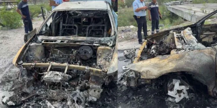 Incendio consume automóvil en Matamoros, Tamaulipas