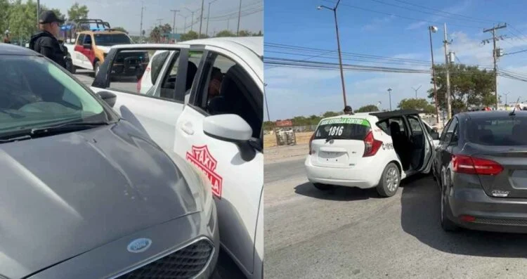 Aparatoso choque entre taxi y automóvil deja una mujer lesionada en Matamoros, Tamaulipas