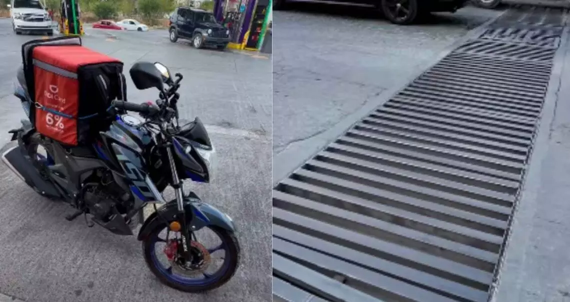 Repartidor termina lesionado tras atorarse en rejilla de alcantarilla en Matamoros, Tamaulipas