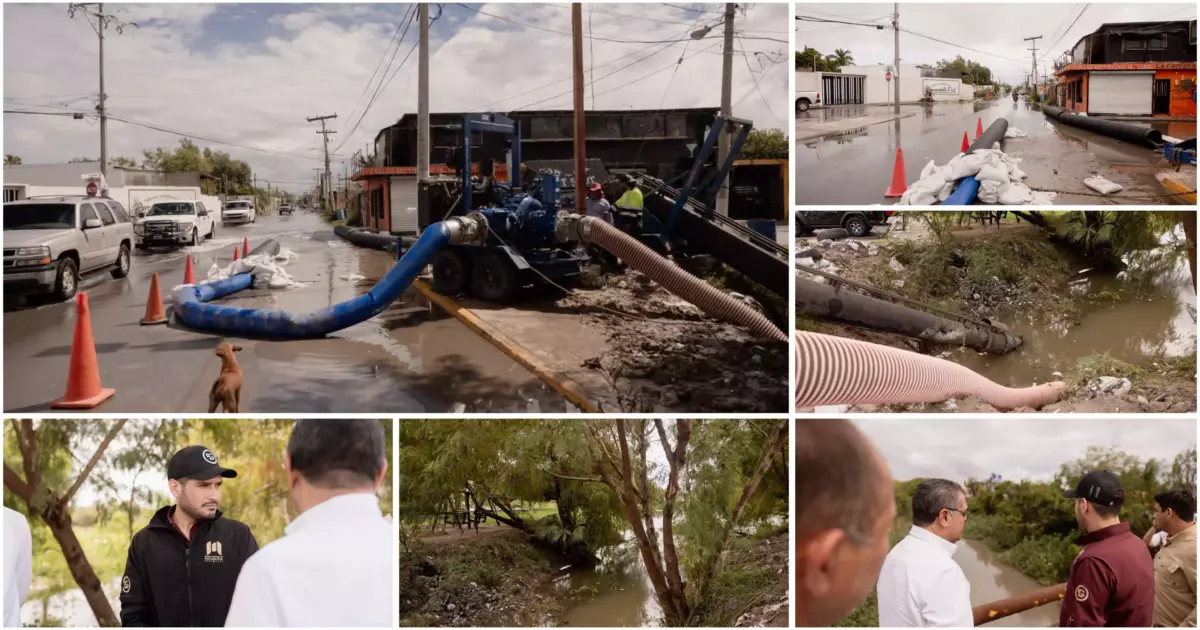 El alcalde Beto Granados supervisa trabajos de desagüe tras lluvias de más de 15 pulgadas en Matamoros