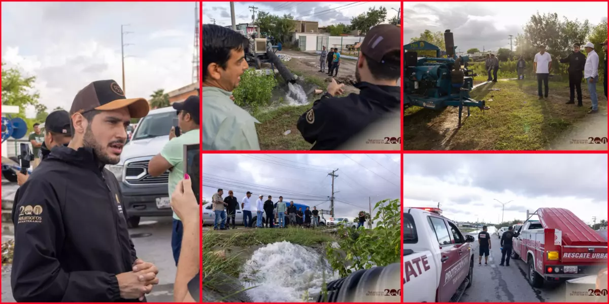 El alcalde Beto Granados supervisa operación de bombas ante afectaciones por lluvias en Matamoros
