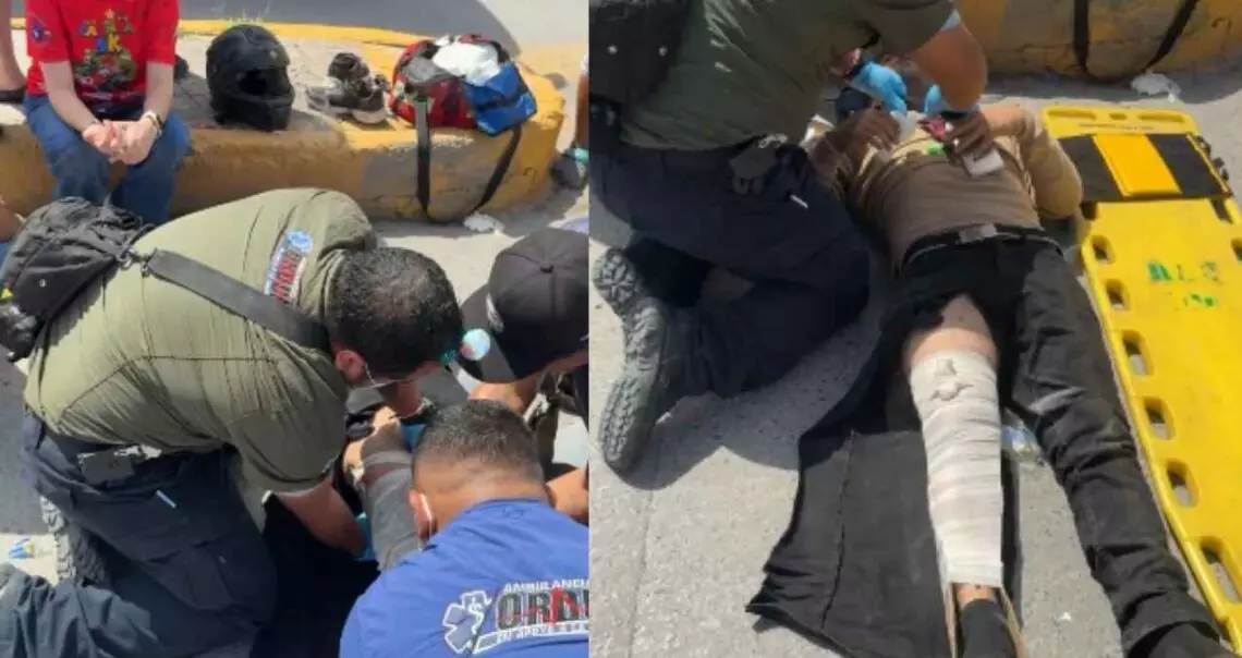 Motociclista resulta lesionado tras chocar contra automóvil tripulado por abuelitos en Matamoros, Tamaulipas